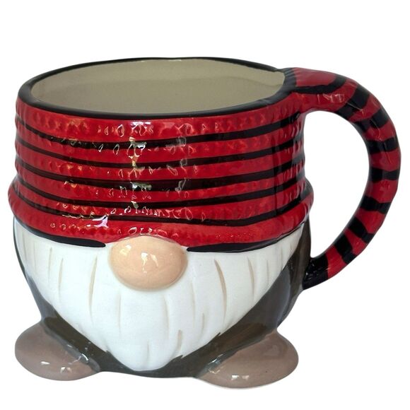 NEW Sleigh Bell Bistro Gnome Coffee/Tea Mug. With Red Striped Tobogan Hat - Picture 2 of 9